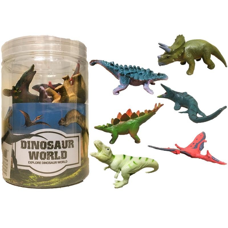 Dinosaur Assortment A, 3" Dinos in Clear Container 6pcs
