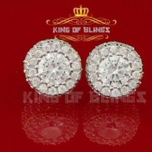 Aretes Para Hombre 925 Yellow Silver Iced out CZ Round Screw Back Stud Earrings