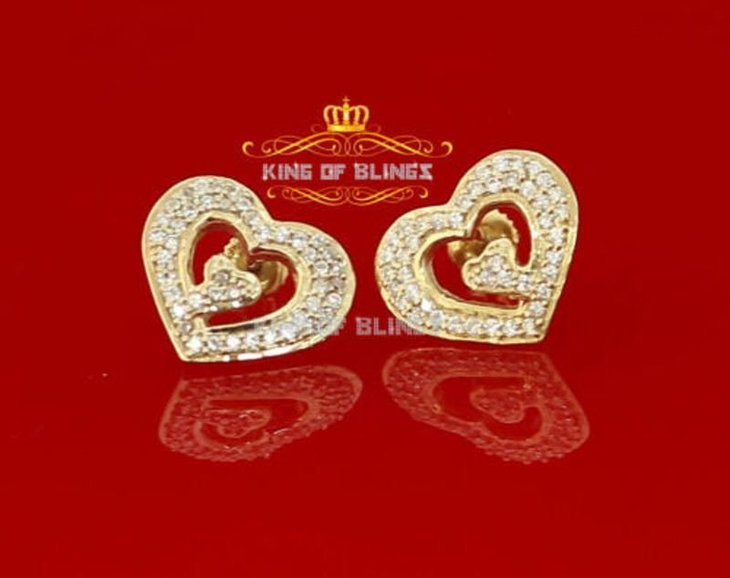 SIlver Earring 10K Yellow Gold Finish With Lab Created Diamond Heart Studs