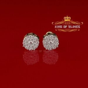 Aretes Para Hombre 925 Yellow Silver Iced out CZ Round Screw Back Stud Earrings