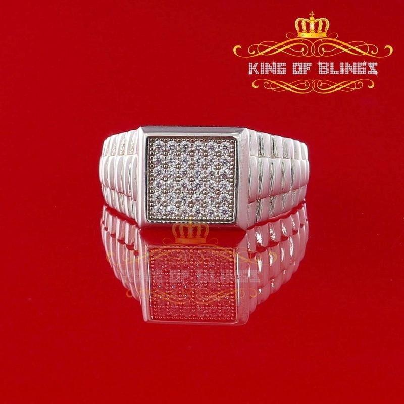 10K White Gold Finish Lab Created Diamonds Silver Men's Ring