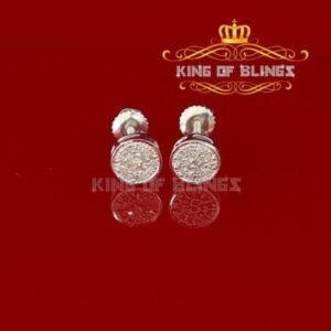 10K White Gold Finish with Real Diamond 0.12ct Men's Silver Stud Earrings