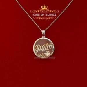 10K White Gold Finish Floating Lab Diamond Glass Design Silver Pendant