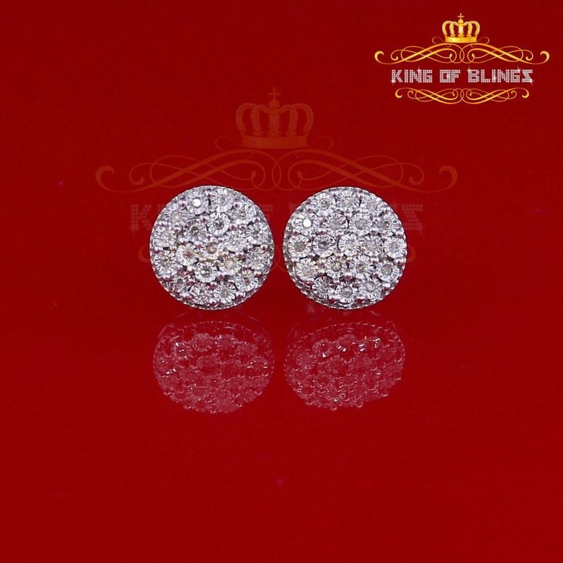 10K White Gold Finish Silver Real Diamond 0.15CT Round Men/Women Stud Earrings