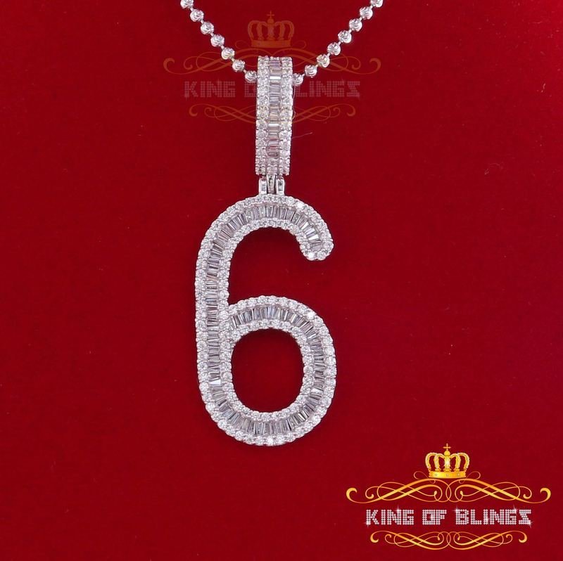 10K White Gold Finish Silver Baguette Number Pendant with Lab Created Diamonds