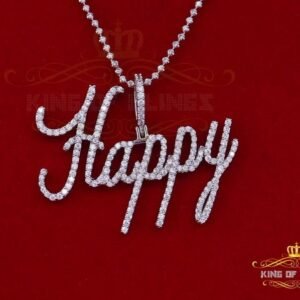 10K White Gold Finish HAPPY Silver Pendant With Lab Created Diamonds