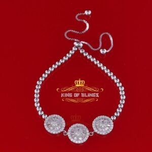 10K White Gold Finish Silver Adjustable size Bracelet With Lab Created Diamonds