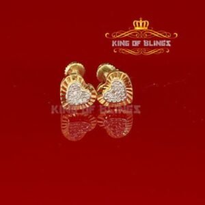 10K Real Yellow Gold Heart Earrings with Real CT Diamonds
