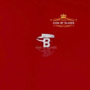 10K White Gold Finish Alphabets Silver Rings With Lab Created Diamonds