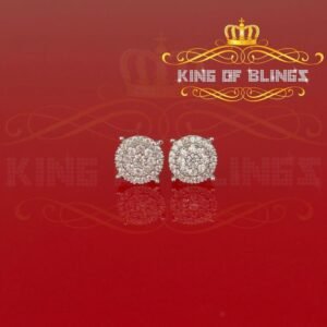 Aretes Para Hombre 925 White Silver Iced out CZ Round Screw Back Stud Earrings