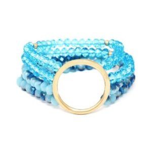 Blue Layered Stretch Bracelet with Gold Coin