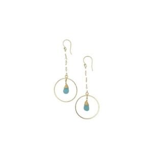 Chain Earring with Gold Hoop and Wrapped Chalcedony Stone
