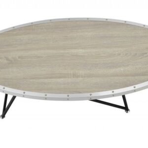 46" Natural And Black Iron Round Coffee Table