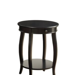 24" Black Solid Wood Round End Table With Drawer And Shelf
