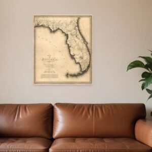 24" X 28" C1823 Early Map Of Florida  Vintage  Poster Wall Art