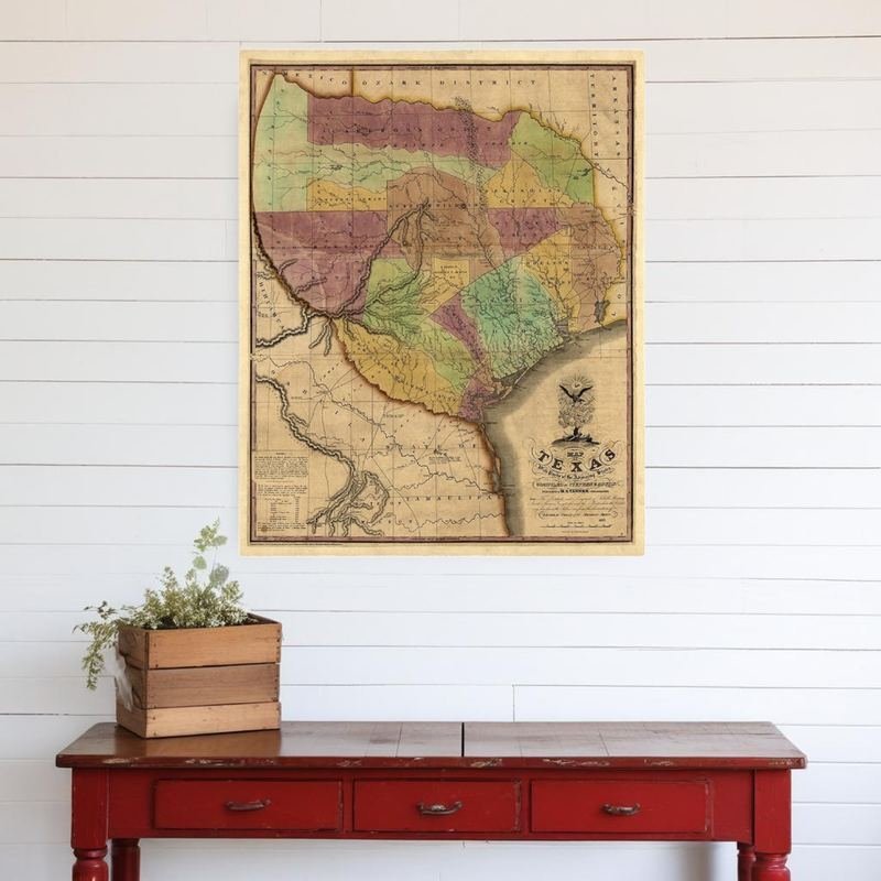 20" X 24" Texas And Surroundings C1837 Vintage Map Poster Wall Art