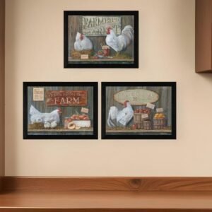 Set Of Three Farmers Market Black Framed Print Wall Art