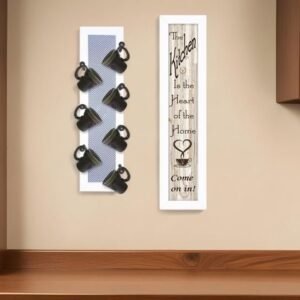Set Of Two Come On In with Seven Peg Mug Rack 3 White Framed Print Kitchen Wall Art