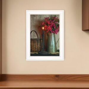 Basket and Blossoms White Framed Print Wall Art