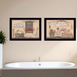 Set Of Two Wash Room Black Framed Print Bathroom Wall Art