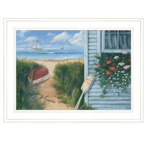 Beach Cottage 1 White Framed Print Wall Art