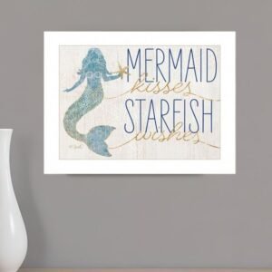 Mermaid Kisses Starfish Wishes 1 White Framed Print Wall Art