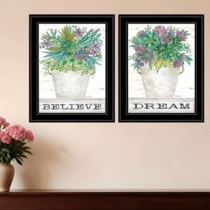Set Of Two Succulents Dream and Believe Black Framed Print Wall Art
