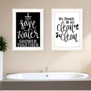 Set Of Two Clean or Shower Together White Framed Print Bathroom Wall Art