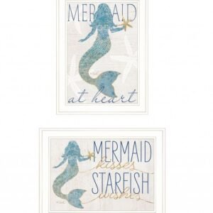 Set Of Two Two Mermaids 2 White Framed Print Wall Art