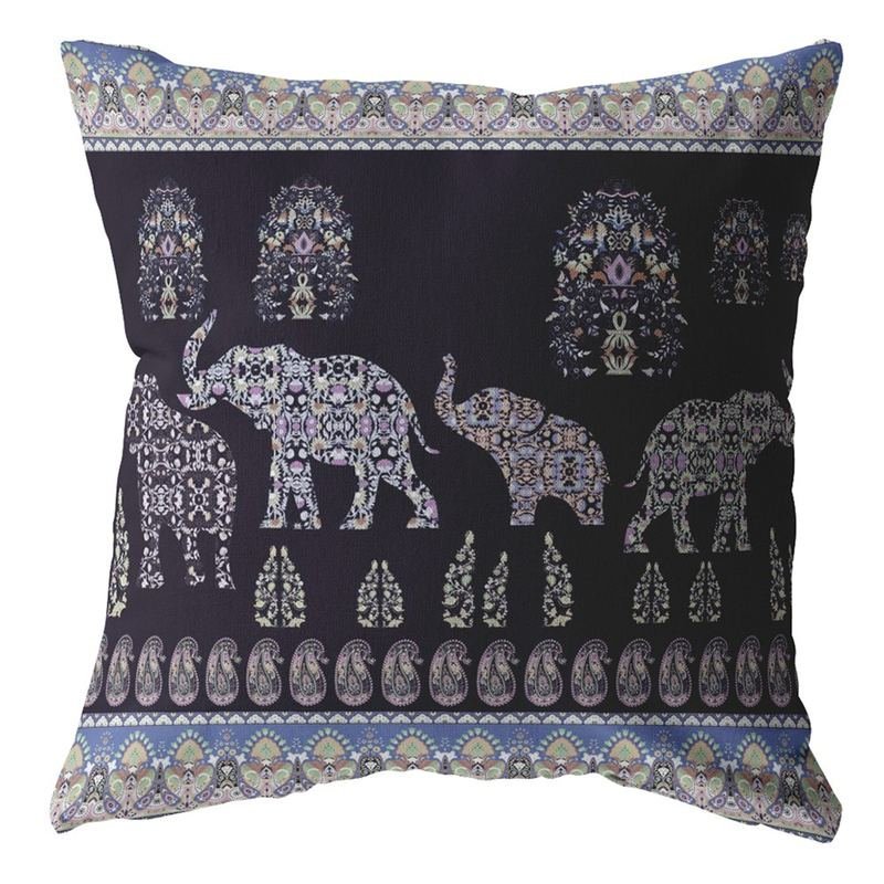 16 Purple Ornate Elephant Zippered Suede Throw Pillow