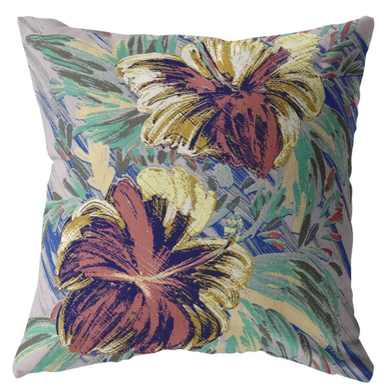 16 Terracotta Hibiscus Zippered Suede Throw Pillow