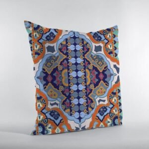 18" Orange Blue Boho Zippered Suede Throw Pillow