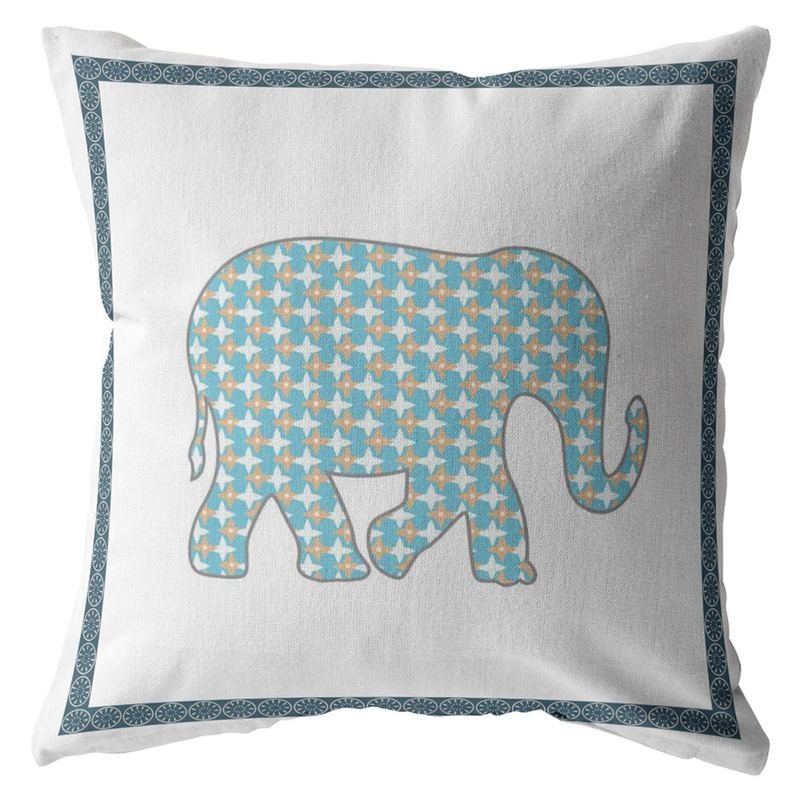 16 Blue White Elephant Zippered Suede Throw Pillow