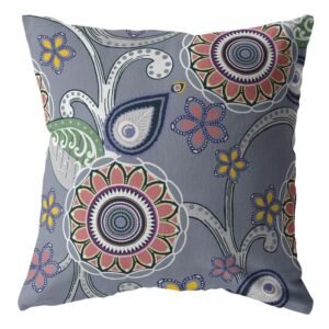 18 Gray Pink Floral Suede Zippered Throw Pillow