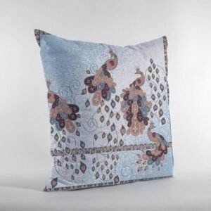 16 Blue Brown Boho Bird Zippered Suede Throw Pillow