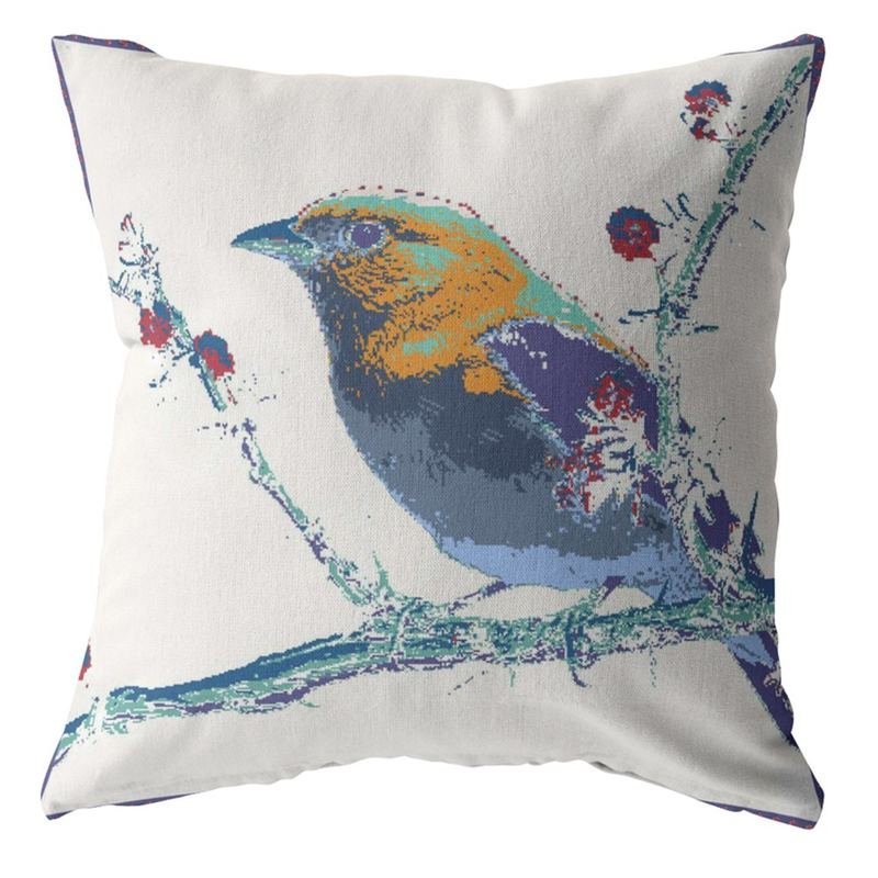 16 Blue White Robin Zippered Suede Throw Pillow