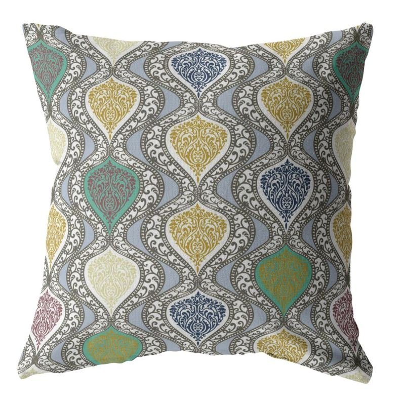16 Gray Gold Ogee Zippered Suede Throw Pillow