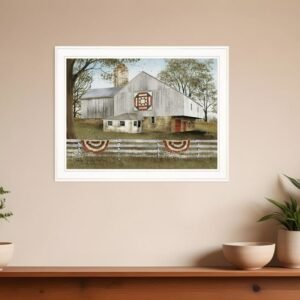 American Star Quilt Block Barn 3 White Framed Print Wall Art