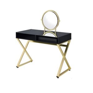 42" Black and Gold Mirrored Dresser