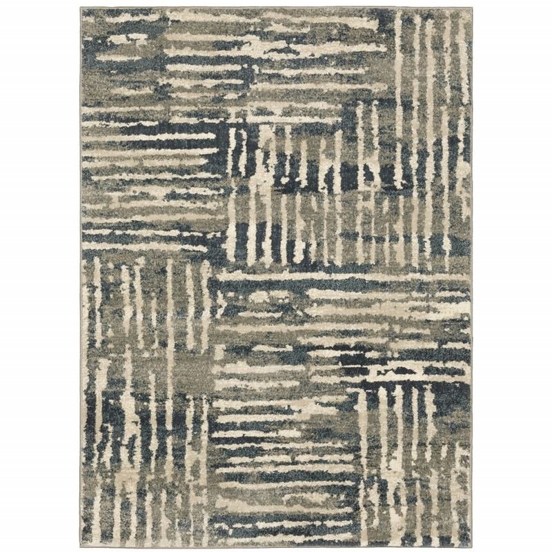4' X 6' Blue And Beige Abstract Power Loom Stain Resistant Area Rug