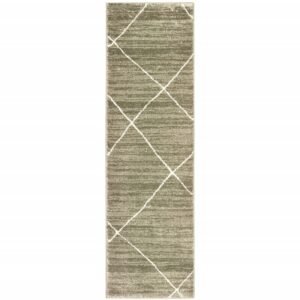 2' X 8' Grey And Ivory Geometric Power Loom Stain Resistant Runner Rug