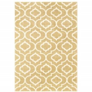 2' X 3' Gold And Ivory Geometric Power Loom Stain Resistant Area Rug