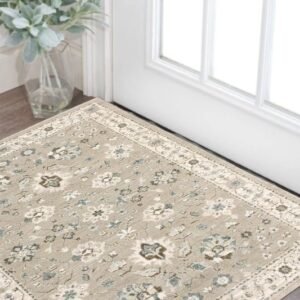 3' X 5' Beige and Ivory Oriental Power Loom Area Rug