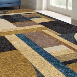 5' X 7' Blue and Beige Geometric Power Loom Area Rug