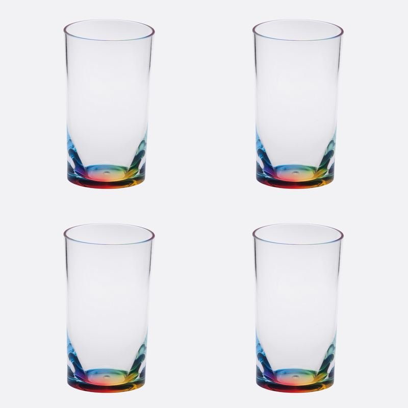 Set of Four Clear and Rainbow Acrylic Highball Glasses