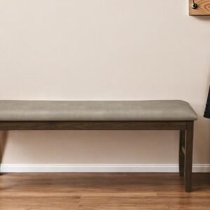 49" Tan and Dark Brown Faux Leather Distressed Upholstery Dining Bench