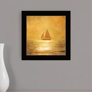 Solo Gold Sunset Sailboat Black Framed Print Wall Art