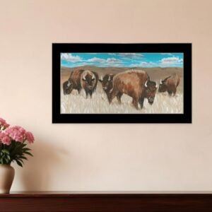 Bison Herd Black Framed Print Wall Art
