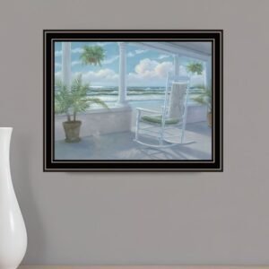 Coastal Porch Black Framed Print Wall Art