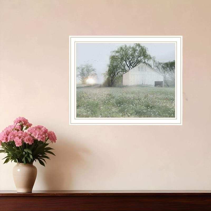 Green Country Morning White Framed Print Wall Art